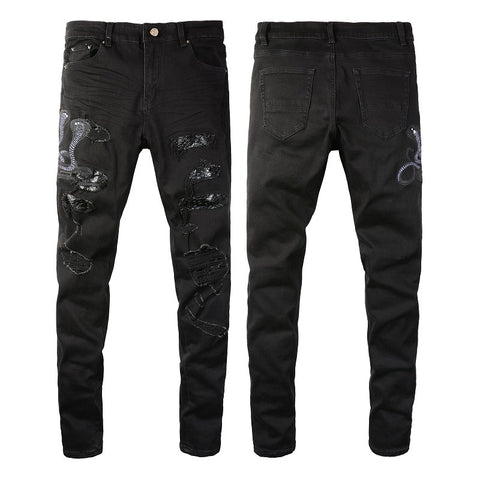 Snake Embroidered Jeans