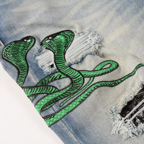 Snake Embroidered Jeans